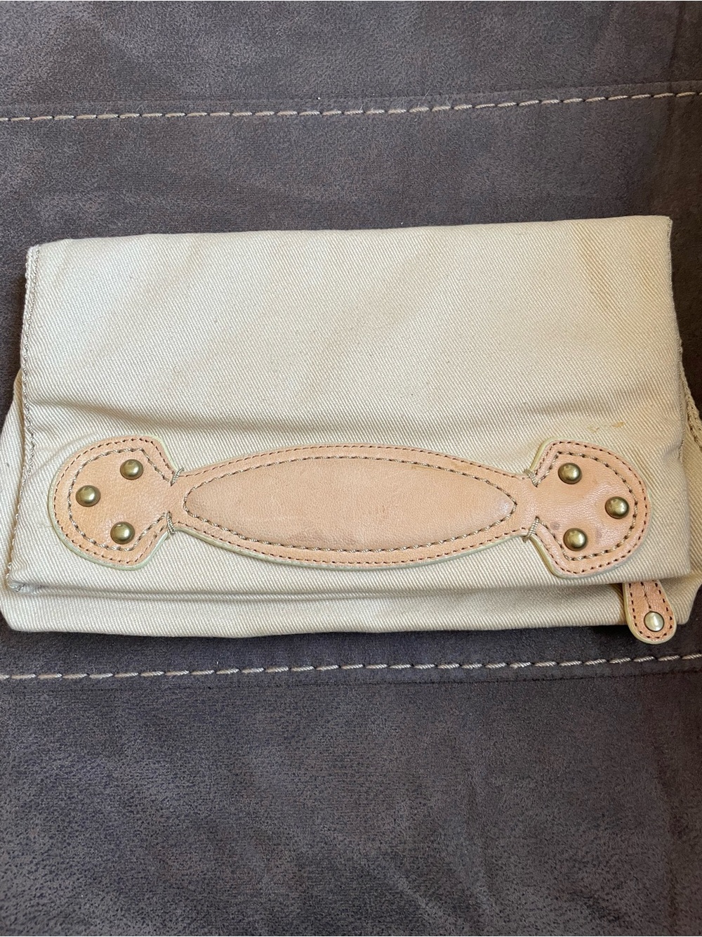 GAP Canvas Foldover Clutch Goat Leather Trim Cream Y2K Vintage Boho Bag OS